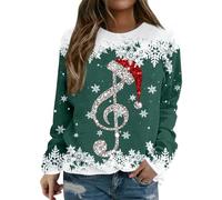 Generisch Felpa da donna senza casual con stampa letter girocollo a maniche lunghe per spalle scoperte, verde, L