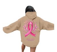 Generisch Felpa da donna senza tempo libero, con stampa mese di coscienza del cancro al seno, vestibilità comoda, attività quotidiane primaverile, cachi, M
