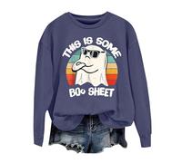 Generisch Felpa da donna sportiva con stampa larga, girocollo, oversize, scollo rotondo, senza cappuccio, casual, a maniche lunghe, per il tempo libero, Blu marino, L