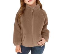 Generisch Felpa da ragazza, casual, in pile, con cappuccio, in tinta unita, con chiusura lampo, 90-180, caffè, 130