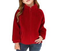 Generisch Felpa da ragazza, casual, in pile, con cappuccio, in tinta unita, con chiusura lampo, 90-180, Colore: rosso, 130