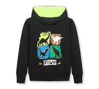 Generisch Felpa da ragazzo con cappuccio per bambini, con scollo rotondo, felpa con cappuccio, maniche lunghe, maglione dinosauro, top da ragazzo da 5 a 12 anni, Nero , 8-9 Jahre