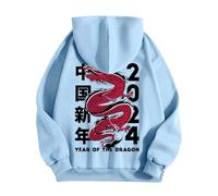 Generisch Felpa da uomo a maniche lunghe, alla moda, con stampa 3D, con cappuccio dal design moderno per un look casual, versatili possibilità di combinazione nella vita di tutti i giorni, Azzurro