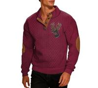 Generisch Felpa da uomo a maniche lunghe, con bottoni a 1/4, colletto alto, funzionale, per il tempo libero, per il gomito, per l'inverno, a nido d'ape, O vino, S