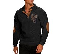 Generisch Felpa da uomo a maniche lunghe, con bottoni a 1/4, colletto alto, funzionale, per il tempo libero, per il gomito, per l'inverno, a nido d'ape, O nero., M