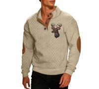 Generisch Felpa da uomo a maniche lunghe, con bottoni a 1/4, colletto alto, funzionale, per il tempo libero, per il gomito, per l'inverno, a nido d'ape, O kaki, S