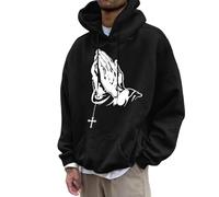 Generisch Felpa da uomo a maniche lunghe, oversize, con cappuccio, per il tempo libero, Y2K, con cappuccio, per il tempo libero, con stampa Gesù, Hip Hop, maglietta a maniche lunghe Streetwear Autunno