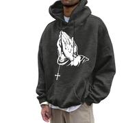 Generisch Felpa da uomo a maniche lunghe, oversize, con cappuccio, per il tempo libero, Y2K, con cappuccio, per il tempo libero, con stampa Gesù, Hip Hop, maglietta a maniche lunghe Streetwear Autunno