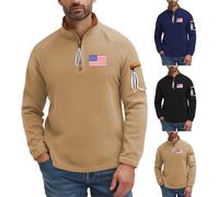 Generisch Felpa da uomo a mezza zip, senza cappuccio, in pile, a maniche lunghe, con chiusura lampo, maglione invernale, maglione con colletto alto, festival, cachi, S