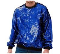 Generisch Felpa da uomo Carnival Paillettes Flip Over Caratteristica Girocollo Felpa Casual Locker Moda Commercio Esterno, Maglione Casual Uomo, Blu, L