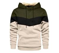 Generisch Felpa da uomo con cappuccio, colore doppio, Y2K, a maniche lunghe, con blocco di colore, invernale, con coulisse, casual, per il tempo libero, O verde dell'esercito, L