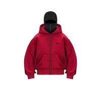 Generisch Felpa da uomo con cappuccio, con cerniera e tasca, con cappuccio invernale con passamontagna, giacca con cappuccio traspirante, oversized, con cappuccio regolare, streetwear, Colore: rosso