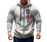 Generisch Felpa da uomo con cappuccio e chiusura lampo, con cappuccio, oversize, sport, fitness, allenamento, con bandiera stampata, felpa con cappuccio e tasche, grigio., M