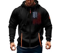 Generisch Felpa da uomo con cappuccio e chiusura lampo, con cappuccio, oversize, sport, fitness, allenamento, con bandiera stampata, felpa con cappuccio e tasche, Nero , M