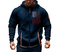 Generisch Felpa da uomo con cappuccio e chiusura lampo, con cappuccio, oversize, sport, fitness, allenamento, con bandiera stampata, felpa con cappuccio e tasche, Blu marino, M