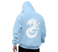 Generisch Felpa da uomo con cappuccio multicolore con stampa drago, streetwear, casual, comoda felpa con cappuccio, per il tempo libero, da uomo, in lana, Azzurro, S