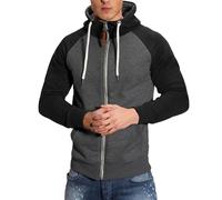 Generisch Felpa da uomo con chiusura lampo, felpa da uomo con cappuccio invernale, giacca sportiva a contrasto di colore, per il tempo libero, vestibilità comoda, con cappuccio, con tasche, con
