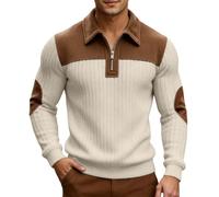 Generisch Felpa da uomo con chiusura lampo, stile retrò, jacquard, oversize, senza cappuccio, a maniche lunghe, invernale, leggera, slim fit, maglione invernale, classico, colletto alto, sportivo, O