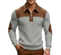 Generisch Felpa da uomo con chiusura lampo, stile retrò, jacquard, oversize, senza cappuccio, a maniche lunghe, invernale, leggera, slim fit, maglione invernale, classico, colletto alto, sportivo, O