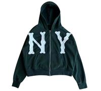 Generisch Felpa da uomo con lettere ricamate, tinta unita, con cerniera, streetwear, vestibilità rilassata, giacca sportiva, sottile, compatta, alla moda, per il tempo libero, verde militare, M