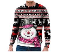 Generisch Felpa da uomo con pupazzo di neve, stampa natalizia, scollo casual, senza cappuccio, per il tempo libero, Colore: rosa., L