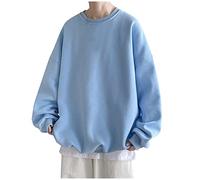 Generisch Felpa da uomo con scollo rotondo, oversize, in tinta unita, senza cappuccio, per il tempo libero, a maniche lunghe, per autunno e inverno, Azzurro cielo #2, 5XL