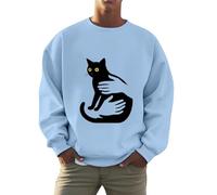 Generisch Felpa da uomo con scollo rotondo, senza stampa in pile, per casual streetwear alla moda, Azzurro, L