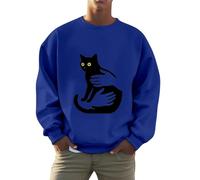 Generisch Felpa da uomo con scollo rotondo, senza stampa in pile, per casual streetwear alla moda, Blu, L
