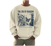 Generisch Felpa da uomo con scritta The Joy of Freedom - Maglione con farfalla e motivo città in look vintage | Maglia a maniche lunghe con messaggio positivo, Stile A01 Beige, L
