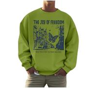 Generisch Felpa da uomo con scritta The Joy of Freedom - Maglione con farfalla e motivo città in look vintage | Maglia a maniche lunghe con messaggio positivo, Stile A05 Verde, L