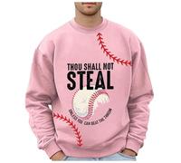 Generisch Felpa da uomo con stampa baseball, taglie forti, con cappuccio, stampata, tinta unita, a maniche lunghe, scollo a V, sexy, Colore: rosa., XXL