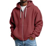 Generisch Felpa da uomo in maglia con cappuccio e chiusura lampo, morbida e calda, foderata in pile, con tasche frontali, per un comfort invernale all'aperto, Colore: rosso, M