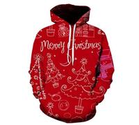 Generisch Felpa da uomo invernale con motivo natalizio con cappuccio a maniche lunghe, pratica borsa ideale per le giornate fredde, Colore: rosso, 5XL