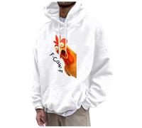 Generisch Felpa da uomo oversize, con stampa F-CAW-F, con corvo animale, Y2K, Hip Hop, da uomo, divertente, per l'autunno, per il pollo, per l'umorismo, bianco, 3XL
