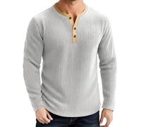 Generisch Felpa da uomo senza cappuccio, in pile, con bottoni a 1/4, a maniche lunghe, per autunno e inverno, maglia fine, a maniche lunghe, da lavoro, per lo sport, O grigio chiaro, S