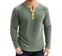 Generisch Felpa da uomo senza cappuccio, in pile, con bottoni a 1/4, a maniche lunghe, per autunno e inverno, maglia fine, a maniche lunghe, da lavoro, per lo sport, O verde menta, S