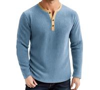 Generisch Felpa da uomo senza cappuccio, in pile, con bottoni a 1/4, a maniche lunghe, per autunno e inverno, maglia fine, a maniche lunghe, da lavoro, per lo sport, O azzurro, 3XL