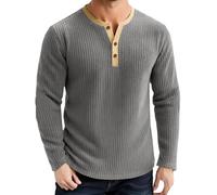 Generisch Felpa da uomo senza cappuccio, in pile, con bottoni a 1/4, a maniche lunghe, per autunno e inverno, maglia fine, a maniche lunghe, da lavoro, per lo sport, O grigio scuro, L