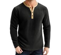 Generisch Felpa da uomo senza cappuccio, in pile, con bottoni a 1/4, a maniche lunghe, per autunno e inverno, maglia fine, a maniche lunghe, da lavoro, per lo sport, O nero., XXXXXL