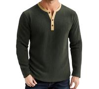 Generisch Felpa da uomo senza cappuccio, in pile, con bottoni a 1/4, a maniche lunghe, per autunno e inverno, maglia fine, a maniche lunghe, da lavoro, per lo sport, O verde scuro, XXL