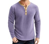 Generisch Felpa da uomo senza cappuccio, in pile, con bottoni a 1/4, a maniche lunghe, per autunno e inverno, maglia fine, a maniche lunghe, da lavoro, per lo sport, O viola, XXXL