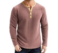 Generisch Felpa da uomo senza cappuccio, in pile, con bottoni a 1/4, a maniche lunghe, per autunno e inverno, maglia fine, a maniche lunghe, da lavoro, per lo sport, O rosa., XXL