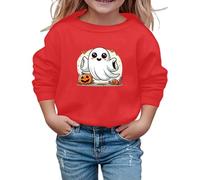 Generisch Felpa di Halloween Bambina Dolce Stampa Manica Lunga Girocollo Casual Bambini Top Autunno/Inverno Gita Scuola Confortevole Morbido Mix, Colore: rosso, 5-6 Anni