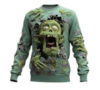 Generisch Felpa di Halloween da uomo 3D con stampa zombie maglione girocollo teschio stampa maglione invernale orrore stampa maglietta a maniche lunghe piacevole caldo jogging, verde, L