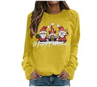 Generisch Felpa donna Felice Natale collo rotondo manica lunga stampa semplice top camicetta, giallo., L