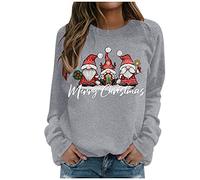 Generisch Felpa donna Felice Natale collo rotondo manica lunga stampa semplice top camicetta, grigio., 3XL