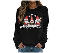 Generisch Felpa donna Felice Natale collo rotondo manica lunga stampa semplice top camicetta, Nero , XL