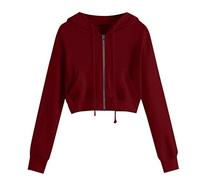 Generisch Felpa donna pentole con cappuccio stabile casual lunga cerniera camicetta donna manica corta, Vino, S