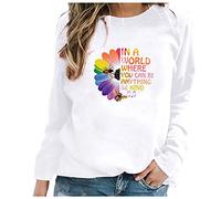 Generisch Felpa Donna Stampa Floreale Colorata Maglia Manica Lunga Camicetta Monocolore Farming Simulator 19, bianco, XXL