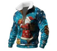 Generisch Felpa in pile a maniche lunghe 2025 con stampa grafica cerniera a quarto | Comodo maglione per il tempo libero Occasioni festive | Elegante abbigliamento invernale, Blu, XL